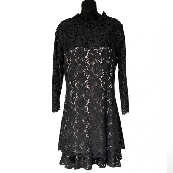 Eliza J | Dresses | Eliza J Gray Lace Fit And Flare Long Sleeve Dress With  Blush Lining